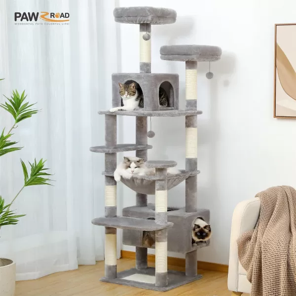 PAWZ Road Cat Tree 535 Inches Tall Cat Tower with Spacious Hammocks Condos and Scratching Posts Cat House with Dual Padded Perches for Indoor Large CatsBeigeGray