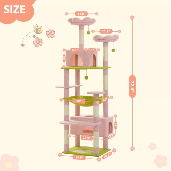 PAWZ Road Cat Tree 535 Inches Tall Cat Tower with Spacious Hammocks Condos and Scratching Posts Cat House with Dual Padded Perches for Indoor Large CatsBeigePink