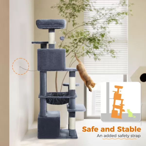 PAWZ Road Cat Tree 535 Inches Tall Cat Tower with Spacious Hammocks Condos and Scratching Posts Cat House with Dual Padded Perches for Indoor Large CatsBeigeDark Gray