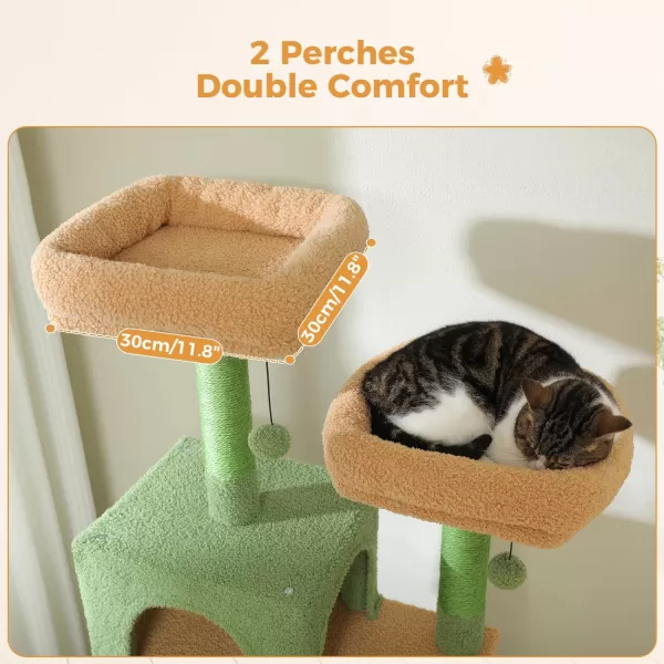 PAWZ Road Cat Tree 535 Inches Tall Cat Tower with Spacious Hammocks Condos and Scratching Posts Cat House with Dual Padded Perches for Indoor Large CatsBeigeGreen