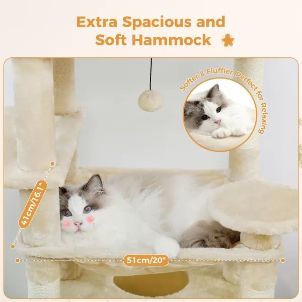 PAWZ Road Cat Tree 535 Inches Tall Cat Tower with Spacious Hammocks Condos and Scratching Posts Cat House with Dual Padded Perches for Indoor Large CatsBeigeBeige