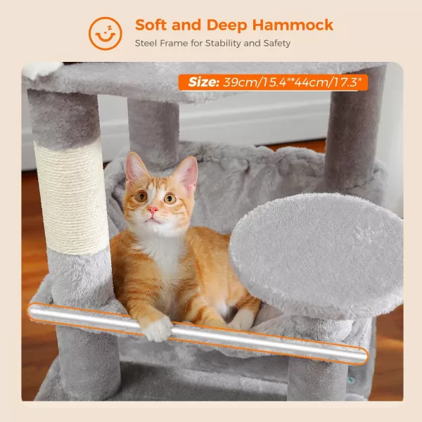 PAWZ Road Cat Tree 535 Inches Tall Cat Tower with Spacious Hammocks Condos and Scratching Posts Cat House with Dual Padded Perches for Indoor Large CatsBeigeGray