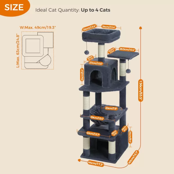 PAWZ Road Cat Tree 535 Inches Tall Cat Tower with Spacious Hammocks Condos and Scratching Posts Cat House with Dual Padded Perches for Indoor Large CatsBeigeDark Gray