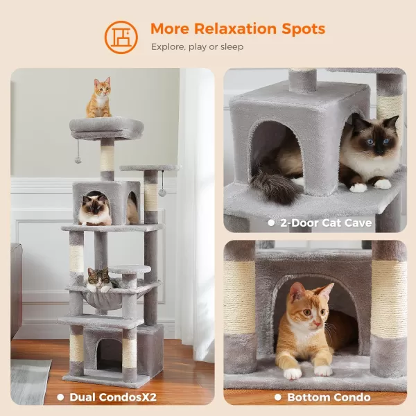 PAWZ Road Cat Tree 535 Inches Tall Cat Tower with Spacious Hammocks Condos and Scratching Posts Cat House with Dual Padded Perches for Indoor Large CatsBeigeGray