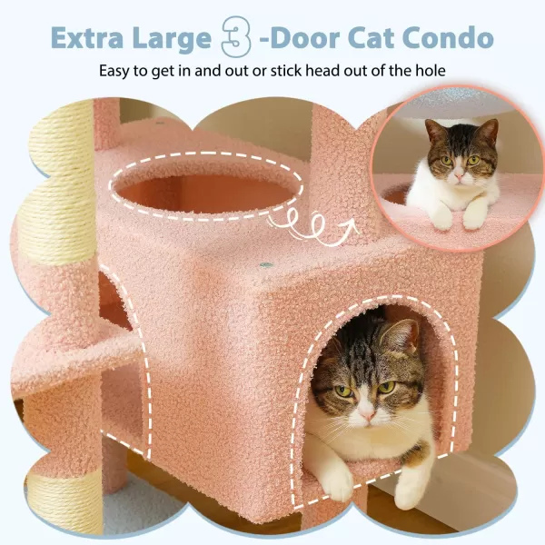 PAWZ Road Cat Tree 535 Inches Tall Cat Tower with Spacious Hammocks Condos and Scratching Posts Cat House with Dual Padded Perches for Indoor Large CatsBeigeBlue