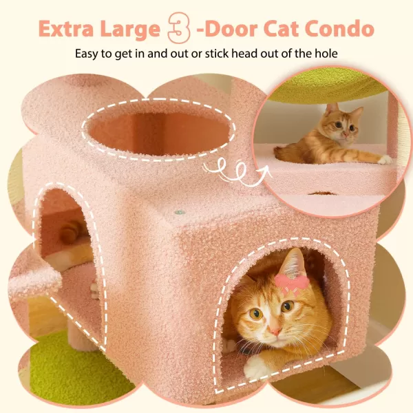 PAWZ Road Cat Tree 535 Inches Tall Cat Tower with Spacious Hammocks Condos and Scratching Posts Cat House with Dual Padded Perches for Indoor Large CatsBeigePink