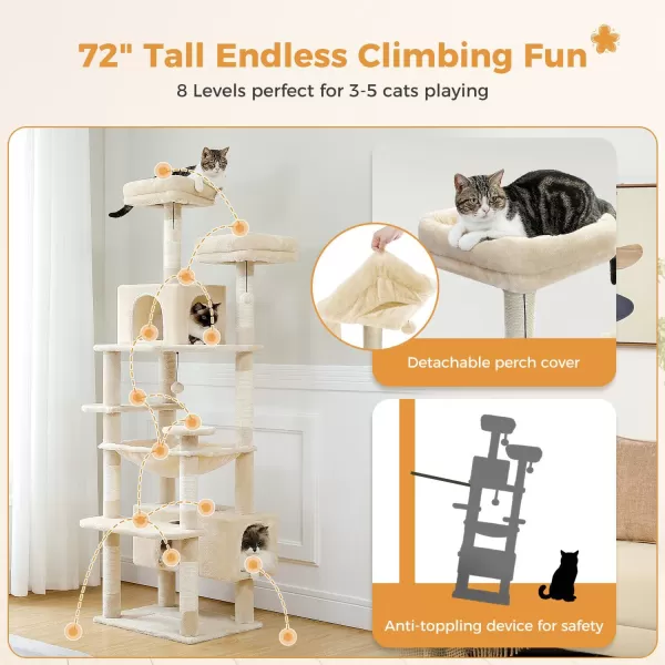 PAWZ Road Cat Tree 535 Inches Tall Cat Tower with Spacious Hammocks Condos and Scratching Posts Cat House with Dual Padded Perches for Indoor Large CatsBeigeBeige