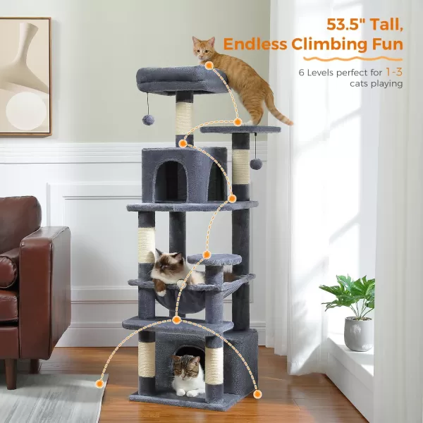 PAWZ Road Cat Tree 535 Inches Tall Cat Tower with Spacious Hammocks Condos and Scratching Posts Cat House with Dual Padded Perches for Indoor Large CatsBeigeDark Gray