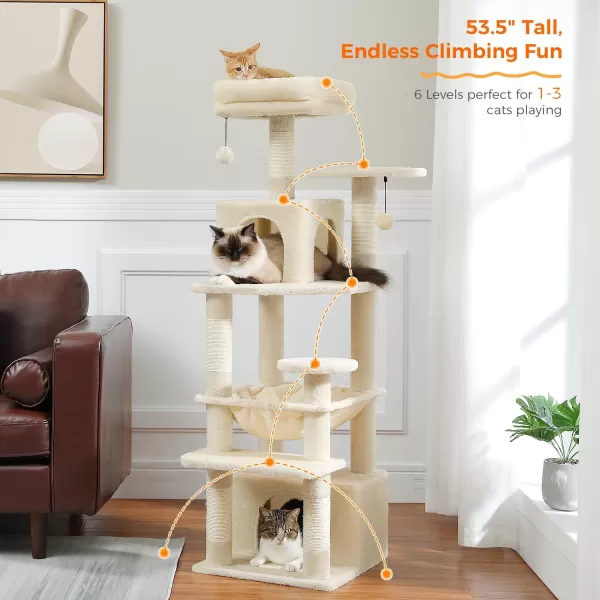 PAWZ Road Cat Tree 535 Inches Tall Cat Tower with Spacious Hammocks Condos and Scratching Posts Cat House with Dual Padded Perches for Indoor Large CatsBeigeBeige