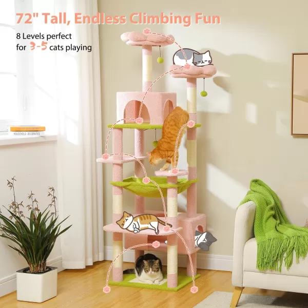 PAWZ Road Cat Tree 535 Inches Tall Cat Tower with Spacious Hammocks Condos and Scratching Posts Cat House with Dual Padded Perches for Indoor Large CatsBeigePink