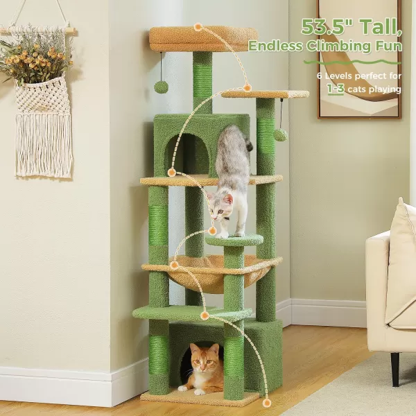 PAWZ Road Cat Tree 535 Inches Tall Cat Tower with Spacious Hammocks Condos and Scratching Posts Cat House with Dual Padded Perches for Indoor Large CatsBeigeGreen