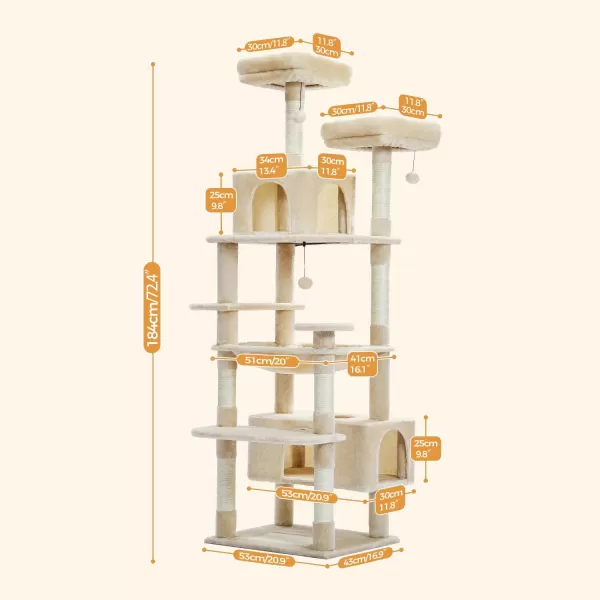 PAWZ Road Cat Tree 535 Inches Tall Cat Tower with Spacious Hammocks Condos and Scratching Posts Cat House with Dual Padded Perches for Indoor Large CatsBeigeBeige