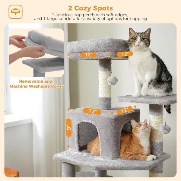 PAWZ Road Cat Tree 535 Inches Tall Cat Tower with Spacious Hammocks Condos and Scratching Posts Cat House with Dual Padded Perches for Indoor Large CatsBeigeGray