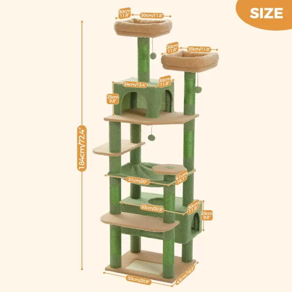 PAWZ Road Cat Tree 535 Inches Tall Cat Tower with Spacious Hammocks Condos and Scratching Posts Cat House with Dual Padded Perches for Indoor Large CatsBeigeGreen