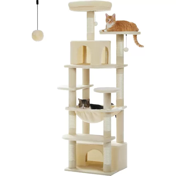 PAWZ Road Cat Tree 535 Inches Tall Cat Tower with Spacious Hammocks Condos and Scratching Posts Cat House with Dual Padded Perches for Indoor Large CatsBeigeBeige