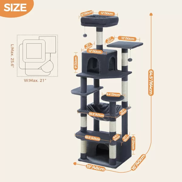 PAWZ Road Cat Tree 535 Inches Tall Cat Tower with Spacious Hammocks Condos and Scratching Posts Cat House with Dual Padded Perches for Indoor Large CatsBeigeDark Gray