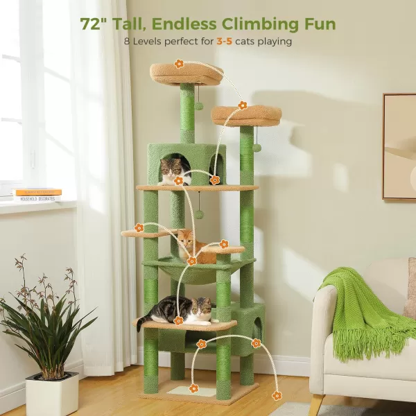 PAWZ Road Cat Tree 535 Inches Tall Cat Tower with Spacious Hammocks Condos and Scratching Posts Cat House with Dual Padded Perches for Indoor Large CatsBeigeGreen