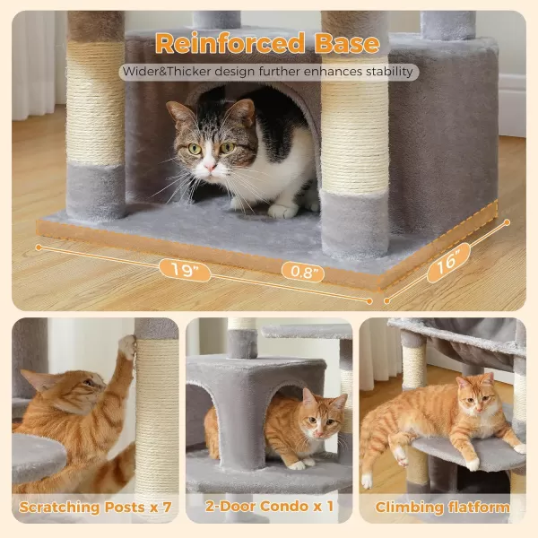 PAWZ Road Cat Tree 535 Inches Tall Cat Tower with Spacious Hammocks Condos and Scratching Posts Cat House with Dual Padded Perches for Indoor Large CatsBeigeGray