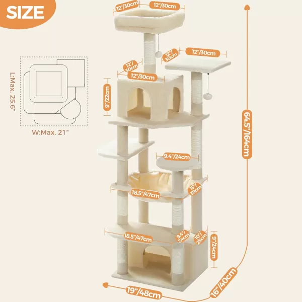 PAWZ Road Cat Tree 535 Inches Tall Cat Tower with Spacious Hammocks Condos and Scratching Posts Cat House with Dual Padded Perches for Indoor Large CatsBeigeBeige