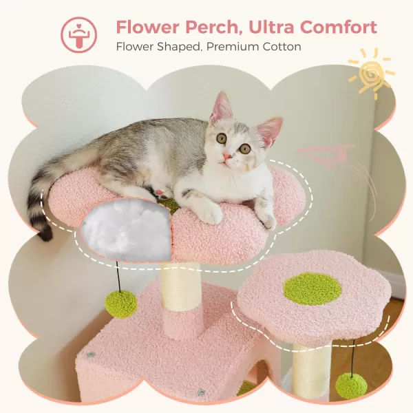 PAWZ Road Cat Tree 535 Inches Tall Cat Tower with Spacious Hammocks Condos and Scratching Posts Cat House with Dual Padded Perches for Indoor Large CatsBeigePink