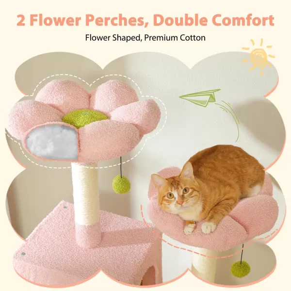 PAWZ Road Cat Tree 535 Inches Tall Cat Tower with Spacious Hammocks Condos and Scratching Posts Cat House with Dual Padded Perches for Indoor Large CatsBeigePink