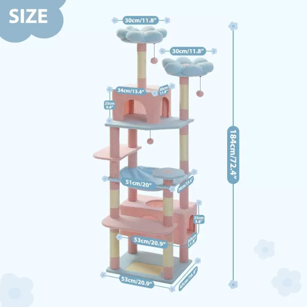 PAWZ Road Cat Tree 535 Inches Tall Cat Tower with Spacious Hammocks Condos and Scratching Posts Cat House with Dual Padded Perches for Indoor Large CatsBeigeBlue