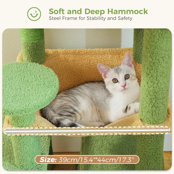 PAWZ Road Cat Tree 535 Inches Tall Cat Tower with Spacious Hammocks Condos and Scratching Posts Cat House with Dual Padded Perches for Indoor Large CatsBeigeGreen