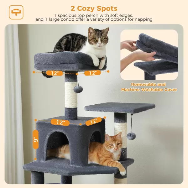 PAWZ Road Cat Tree 535 Inches Tall Cat Tower with Spacious Hammocks Condos and Scratching Posts Cat House with Dual Padded Perches for Indoor Large CatsBeigeDark Gray