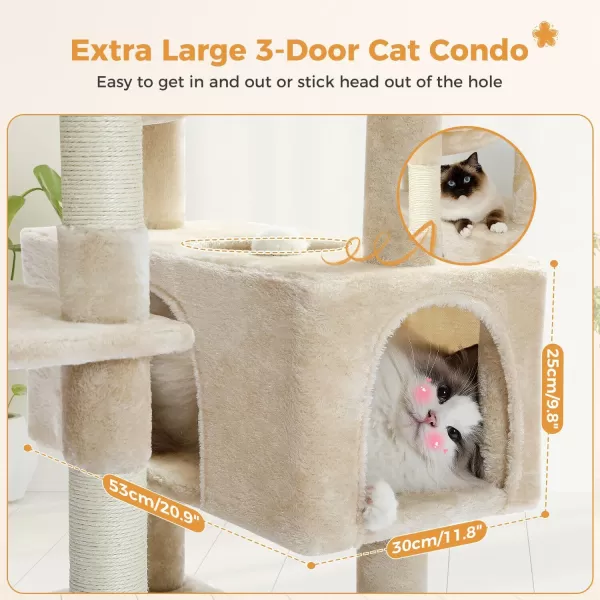 PAWZ Road Cat Tree 535 Inches Tall Cat Tower with Spacious Hammocks Condos and Scratching Posts Cat House with Dual Padded Perches for Indoor Large CatsBeigeBeige