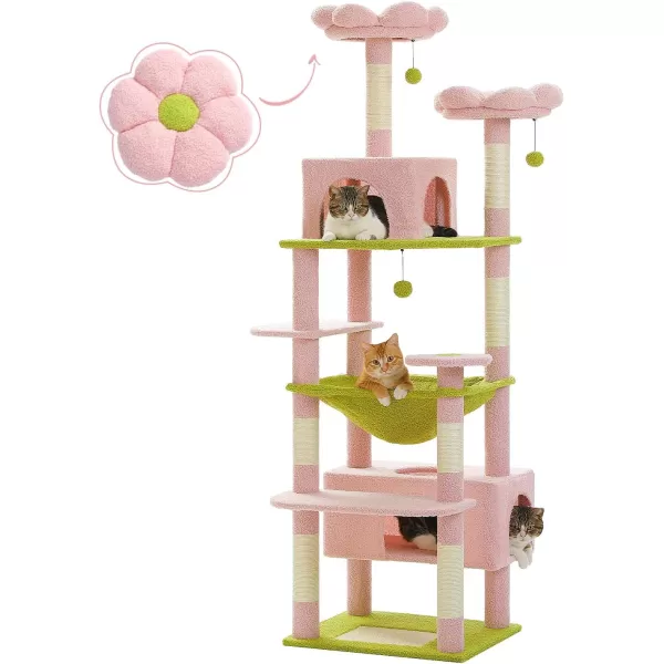 PAWZ Road Cat Tree 535 Inches Tall Cat Tower with Spacious Hammocks Condos and Scratching Posts Cat House with Dual Padded Perches for Indoor Large CatsBeigePink