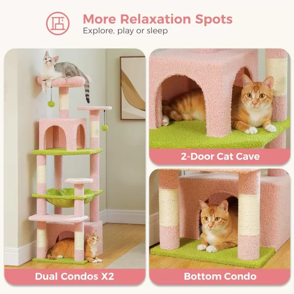 PAWZ Road Cat Tree 535 Inches Tall Cat Tower with Spacious Hammocks Condos and Scratching Posts Cat House with Dual Padded Perches for Indoor Large CatsBeigePink