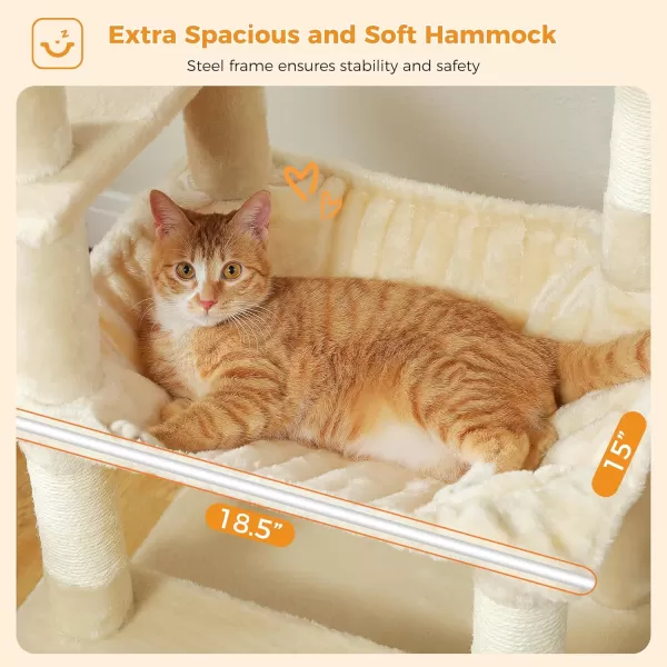 PAWZ Road Cat Tree 535 Inches Tall Cat Tower with Spacious Hammocks Condos and Scratching Posts Cat House with Dual Padded Perches for Indoor Large CatsBeigeBeige