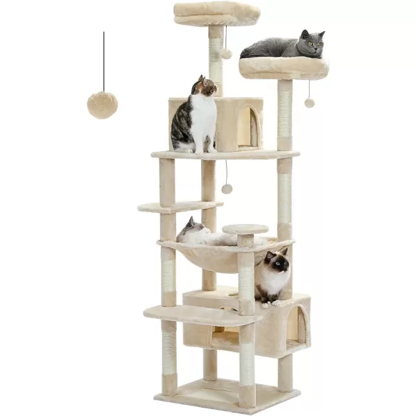 PAWZ Road Cat Tree 535 Inches Tall Cat Tower with Spacious Hammocks Condos and Scratching Posts Cat House with Dual Padded Perches for Indoor Large CatsBeigeBeige