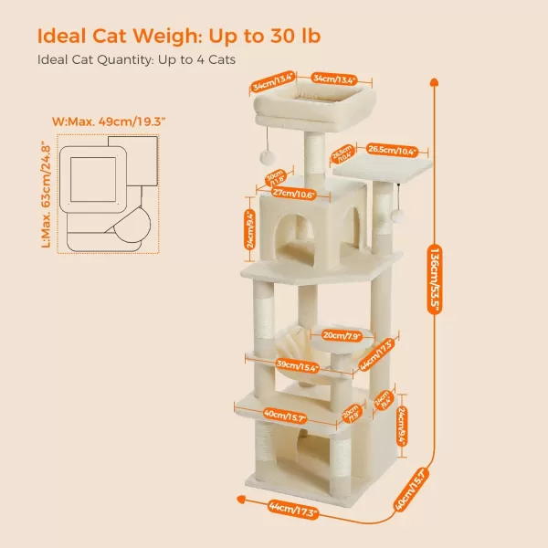 PAWZ Road Cat Tree 535 Inches Tall Cat Tower with Spacious Hammocks Condos and Scratching Posts Cat House with Dual Padded Perches for Indoor Large CatsBeigeBeige