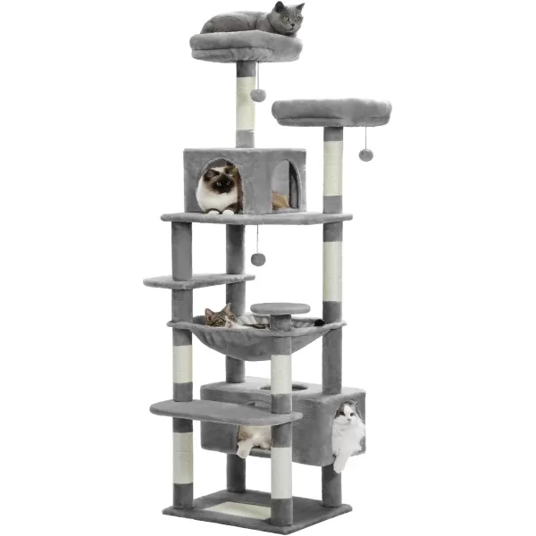 PAWZ Road Cat Tree 535 Inches Tall Cat Tower with Spacious Hammocks Condos and Scratching Posts Cat House with Dual Padded Perches for Indoor Large CatsBeigeGray