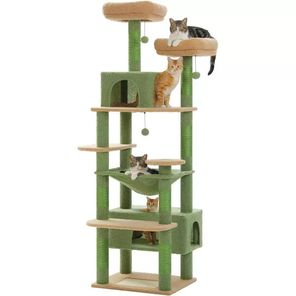 PAWZ Road Cat Tree 535 Inches Tall Cat Tower with Spacious Hammocks Condos and Scratching Posts Cat House with Dual Padded Perches for Indoor Large CatsBeigeGreen