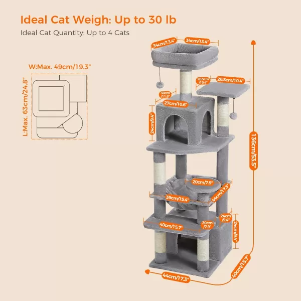 PAWZ Road Cat Tree 535 Inches Tall Cat Tower with Spacious Hammocks Condos and Scratching Posts Cat House with Dual Padded Perches for Indoor Large CatsBeigeGray