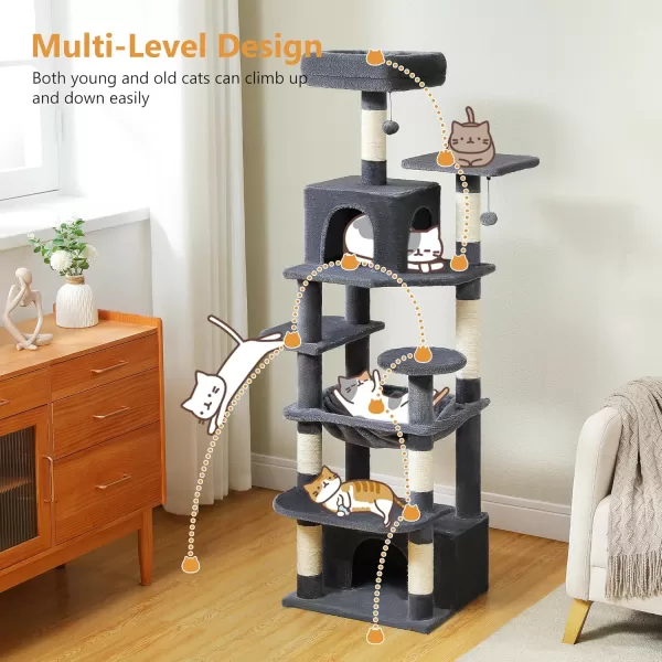 PAWZ Road Cat Tree 535 Inches Tall Cat Tower with Spacious Hammocks Condos and Scratching Posts Cat House with Dual Padded Perches for Indoor Large CatsBeigeDark Gray