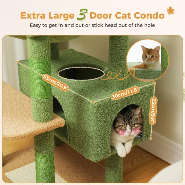 PAWZ Road Cat Tree 535 Inches Tall Cat Tower with Spacious Hammocks Condos and Scratching Posts Cat House with Dual Padded Perches for Indoor Large CatsBeigeGreen