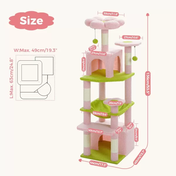 PAWZ Road Cat Tree 535 Inches Tall Cat Tower with Spacious Hammocks Condos and Scratching Posts Cat House with Dual Padded Perches for Indoor Large CatsBeigePink