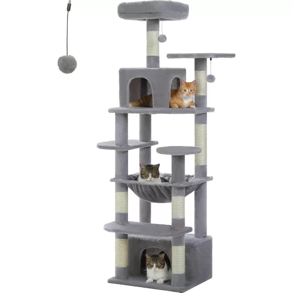 PAWZ Road Cat Tree 535 Inches Tall Cat Tower with Spacious Hammocks Condos and Scratching Posts Cat House with Dual Padded Perches for Indoor Large CatsBeigeGray