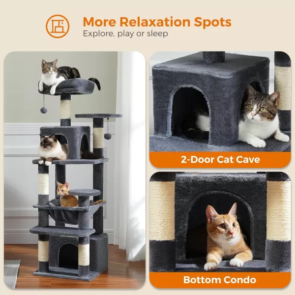 PAWZ Road Cat Tree 535 Inches Tall Cat Tower with Spacious Hammocks Condos and Scratching Posts Cat House with Dual Padded Perches for Indoor Large CatsBeigeDark Gray