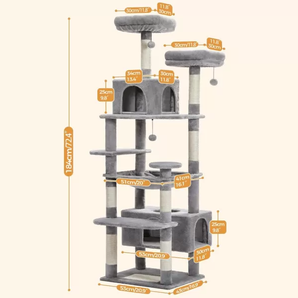 PAWZ Road Cat Tree 535 Inches Tall Cat Tower with Spacious Hammocks Condos and Scratching Posts Cat House with Dual Padded Perches for Indoor Large CatsBeigeGray