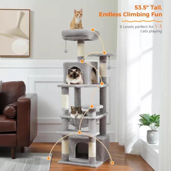 PAWZ Road Cat Tree 535 Inches Tall Cat Tower with Spacious Hammocks Condos and Scratching Posts Cat House with Dual Padded Perches for Indoor Large CatsBeigeGray