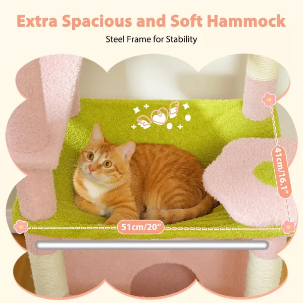 PAWZ Road Cat Tree 535 Inches Tall Cat Tower with Spacious Hammocks Condos and Scratching Posts Cat House with Dual Padded Perches for Indoor Large CatsBeigePink