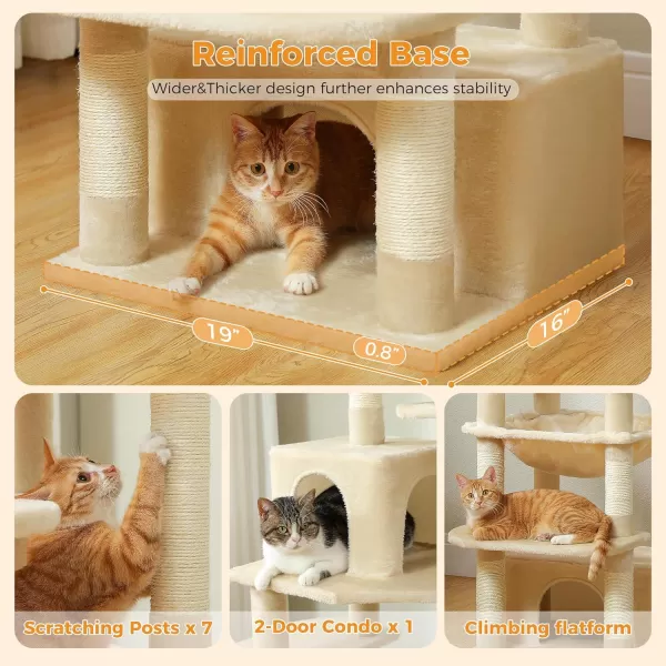 PAWZ Road Cat Tree 535 Inches Tall Cat Tower with Spacious Hammocks Condos and Scratching Posts Cat House with Dual Padded Perches for Indoor Large CatsBeigeBeige