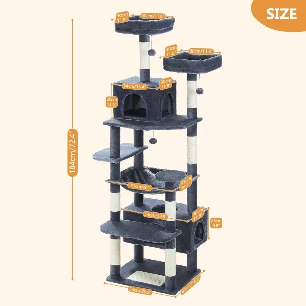 PAWZ Road Cat Tree 535 Inches Tall Cat Tower with Spacious Hammocks Condos and Scratching Posts Cat House with Dual Padded Perches for Indoor Large CatsBeigeDark Gray