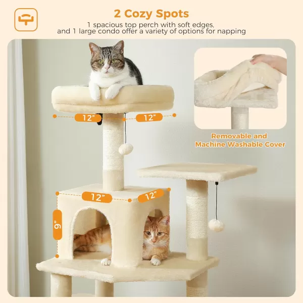 PAWZ Road Cat Tree 535 Inches Tall Cat Tower with Spacious Hammocks Condos and Scratching Posts Cat House with Dual Padded Perches for Indoor Large CatsBeigeBeige