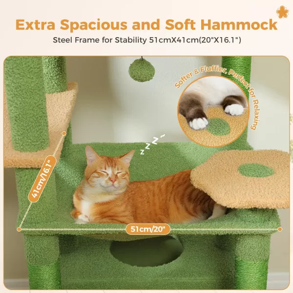 PAWZ Road Cat Tree 535 Inches Tall Cat Tower with Spacious Hammocks Condos and Scratching Posts Cat House with Dual Padded Perches for Indoor Large CatsBeigeGreen