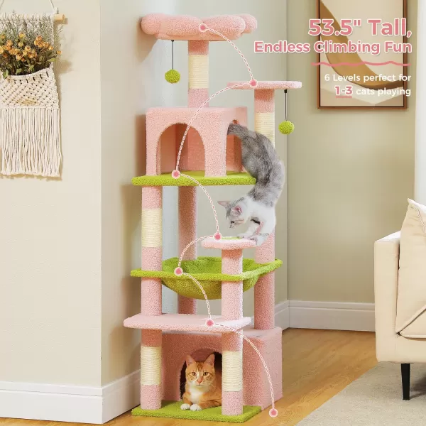 PAWZ Road Cat Tree 535 Inches Tall Cat Tower with Spacious Hammocks Condos and Scratching Posts Cat House with Dual Padded Perches for Indoor Large CatsBeigePink